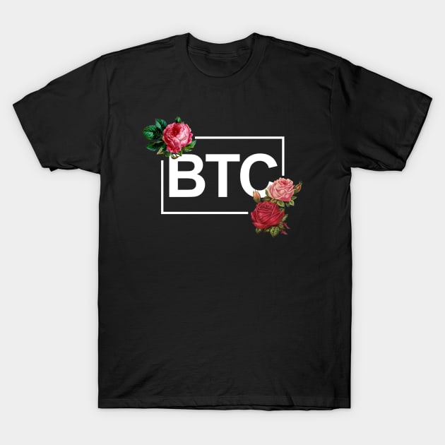 Bitcoin Rose Border White T-Shirt by felixbunny